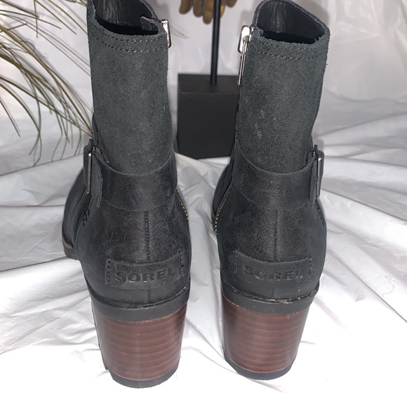 SOREL Black Cate Buckle Waterproof Leather Boots Size 8 - Picture 8 of 13